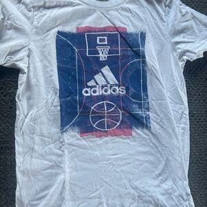 Adidas White Tee with Pink and Blue Graphic